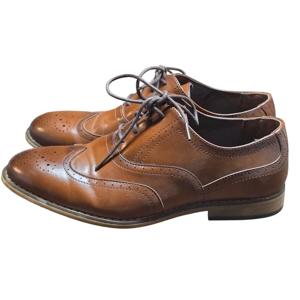 Stacy Adams Boys 5M Wingtip Oxford Dress Shoes Cognac Brown Brogue Lace Up